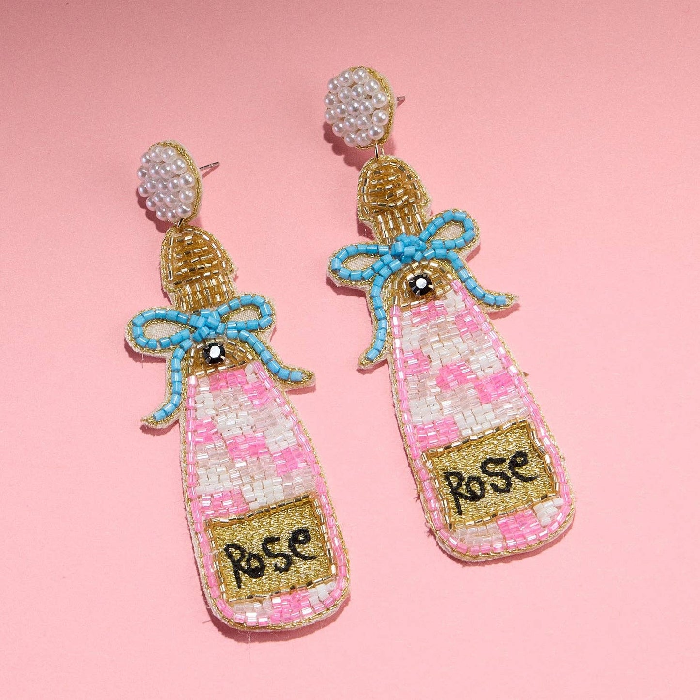 Beaded Rosé Bottle Earrings – Fun Statement Jewelry