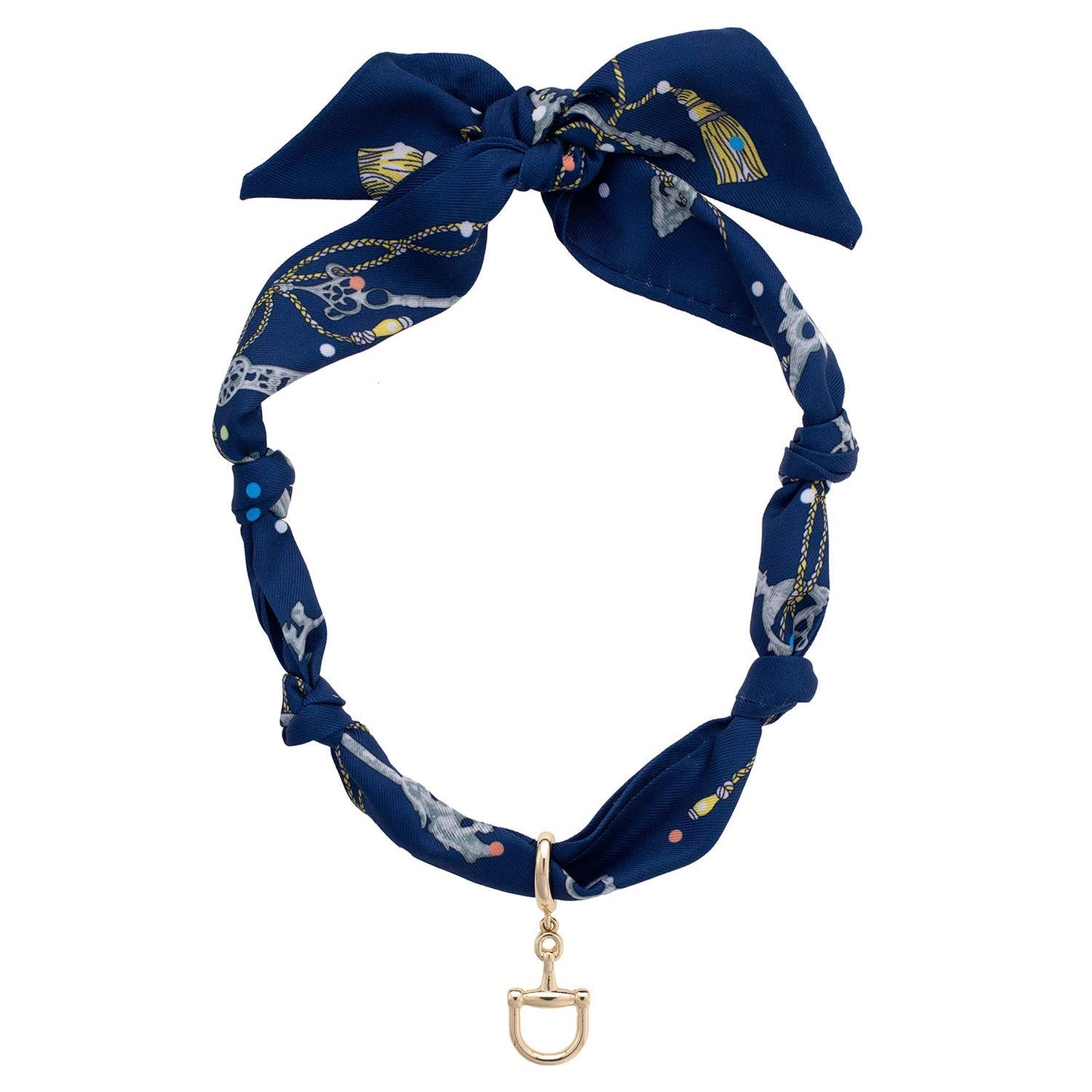 Cinnamon Horsebit Scarf Necklace in Navy