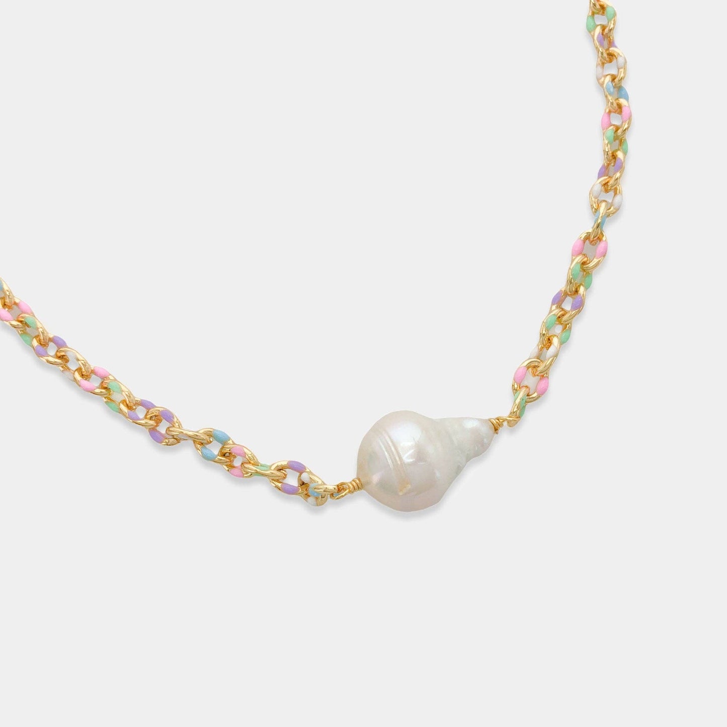 Pastel Enamel Chain with Genuine Pearl
