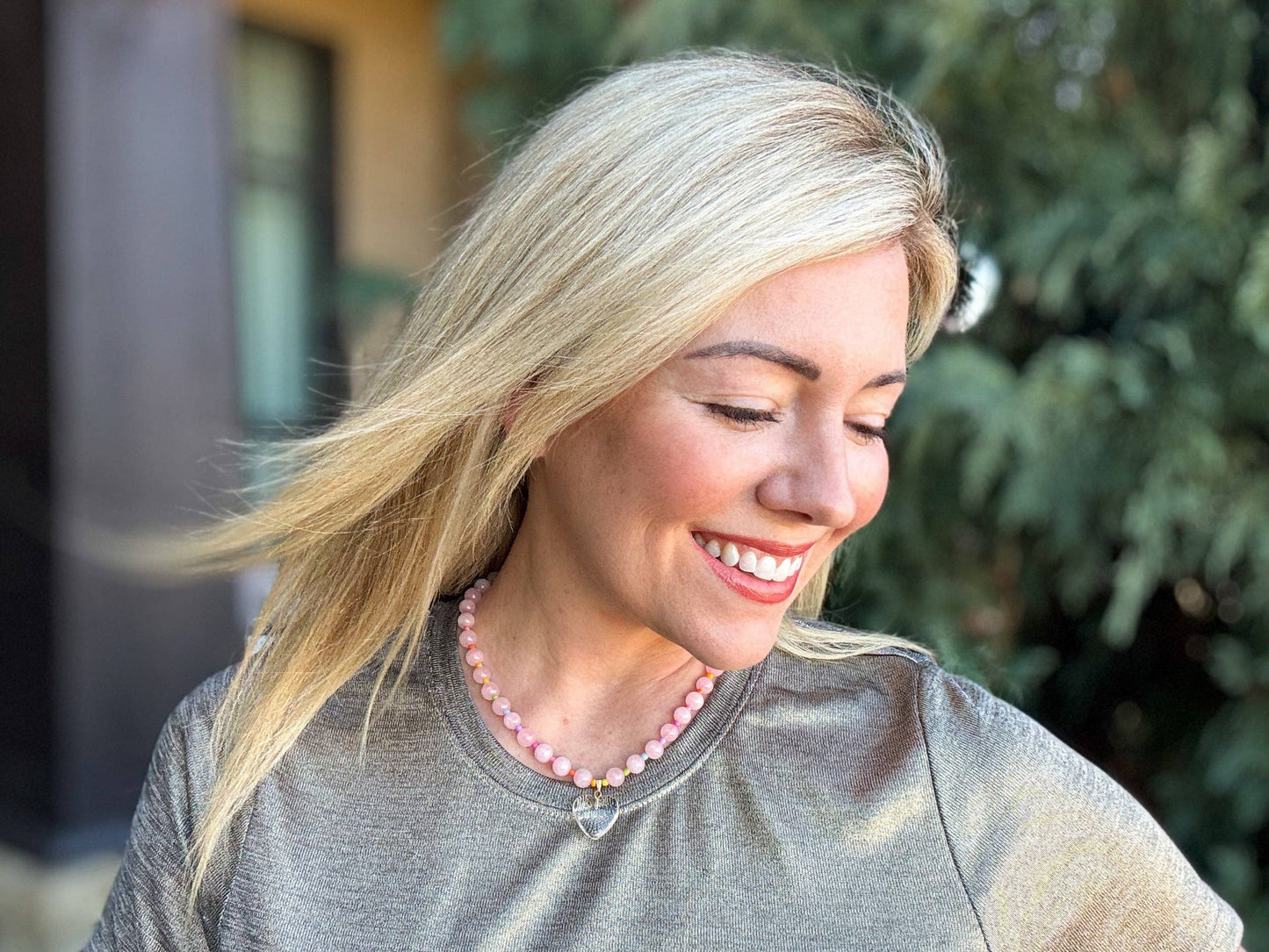 Lottie Pink & Multicolor Beaded Heart Necklace