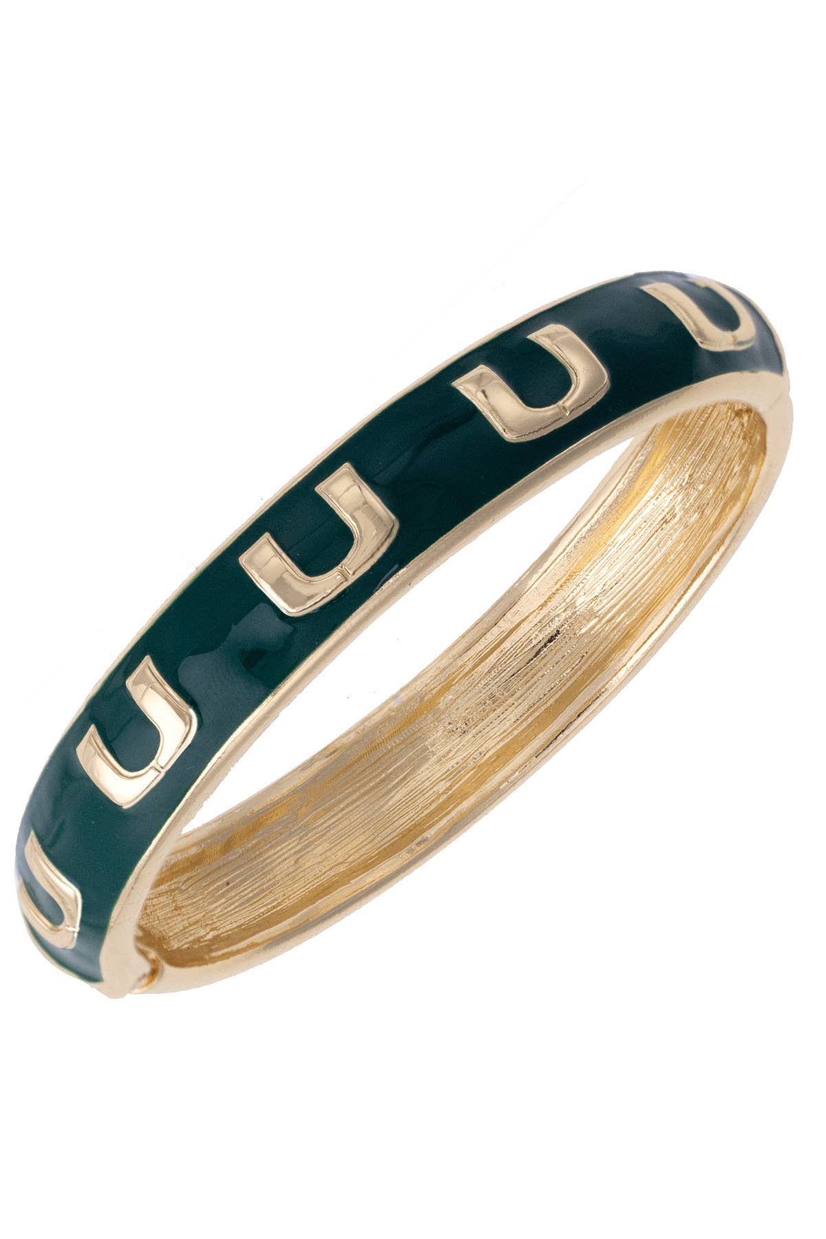 Miami Hurricanes Sculpted Enamel Logo Hinge Bangle in Green