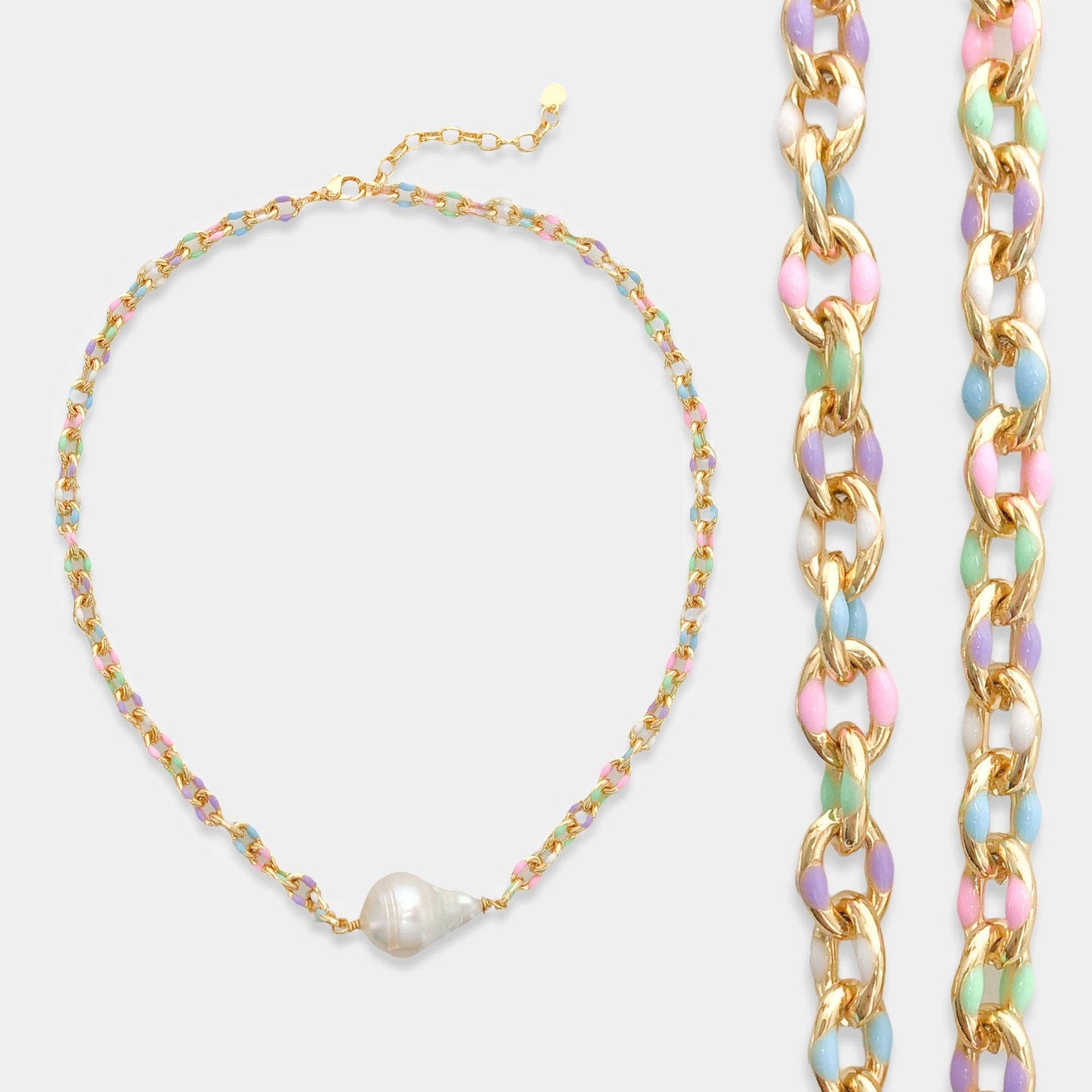 Pastel Enamel Chain with Genuine Pearl