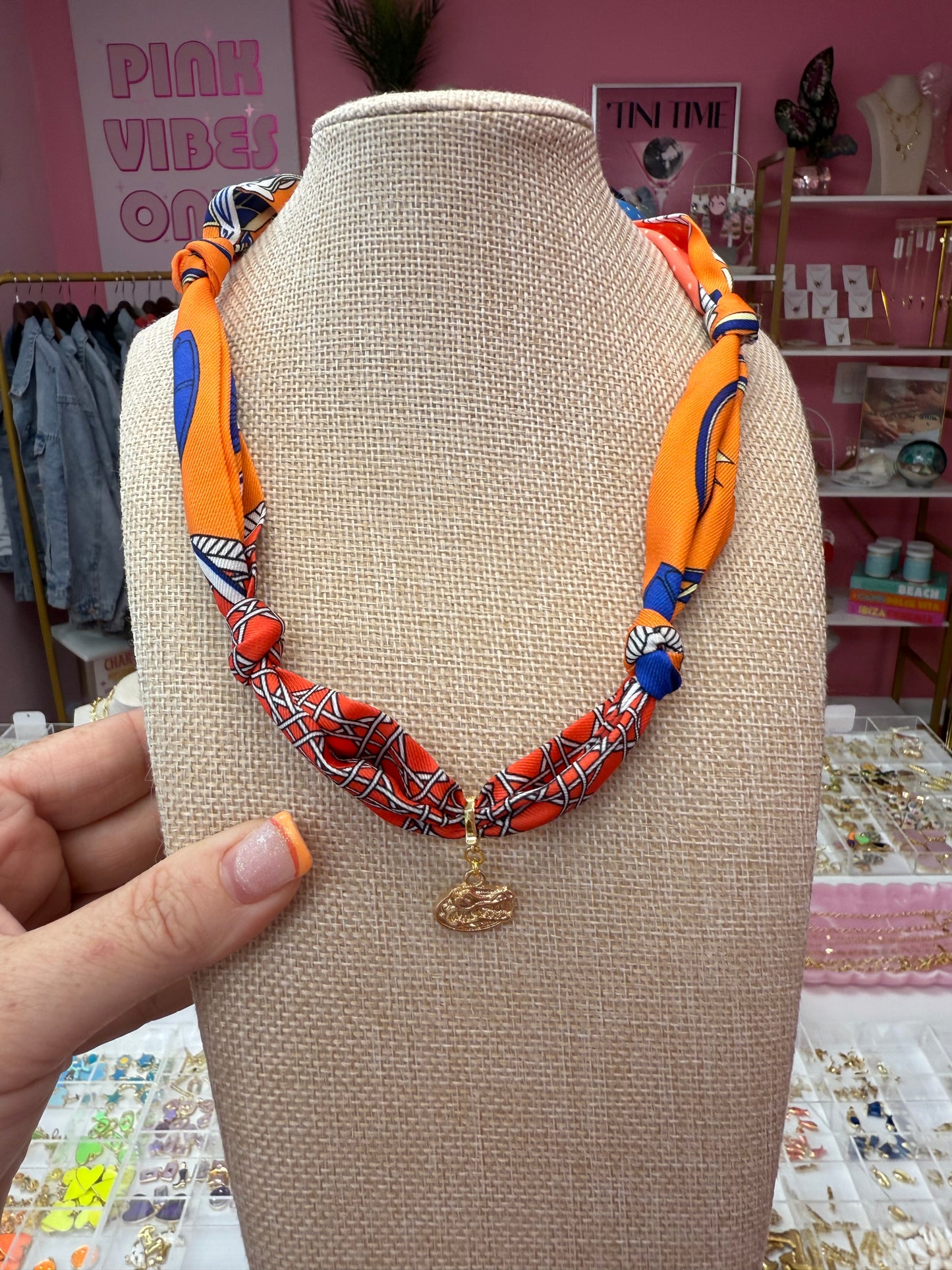 Scarf Necklace ~ Gators Orange & Blue