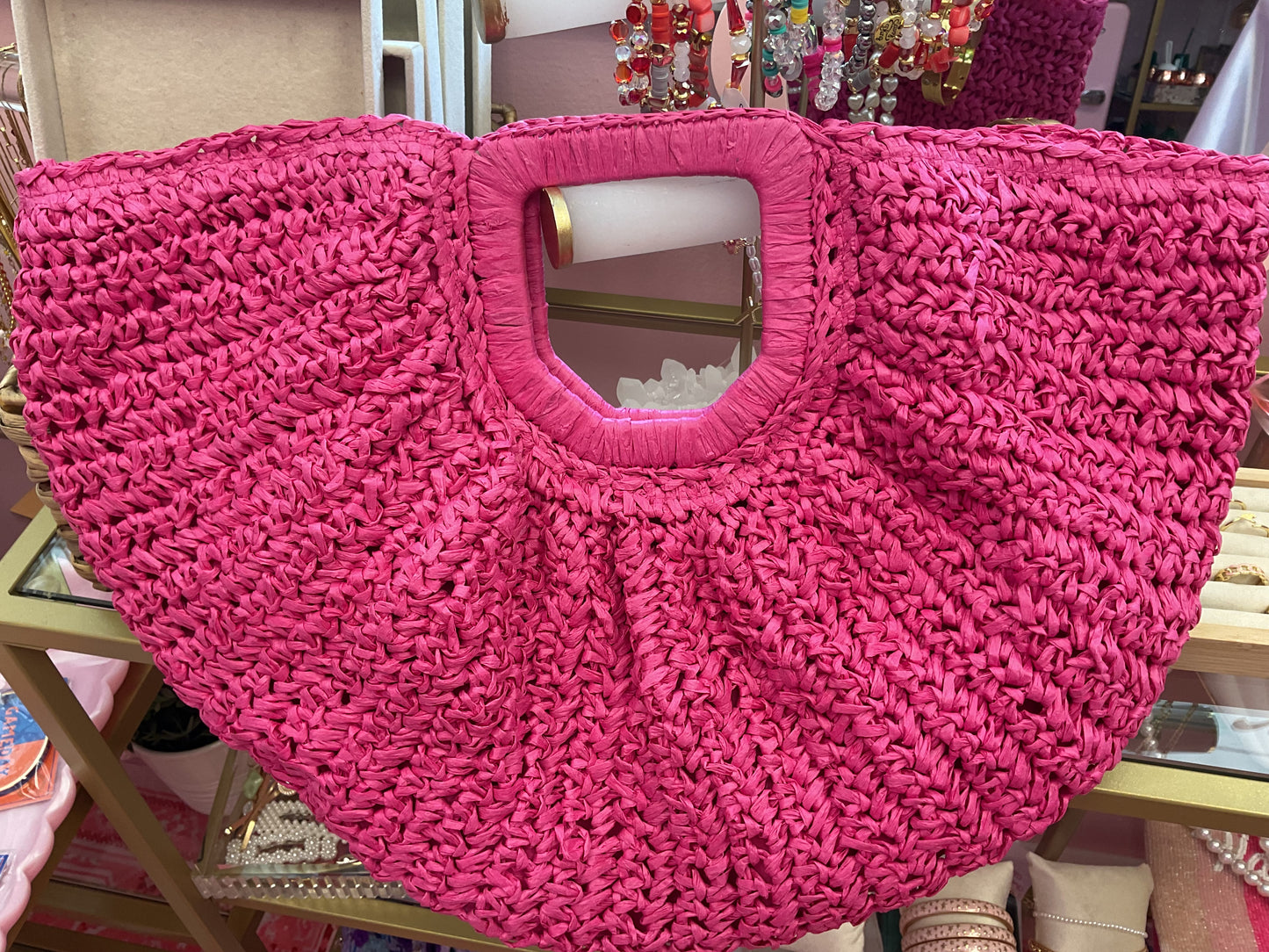 Pink woven purse