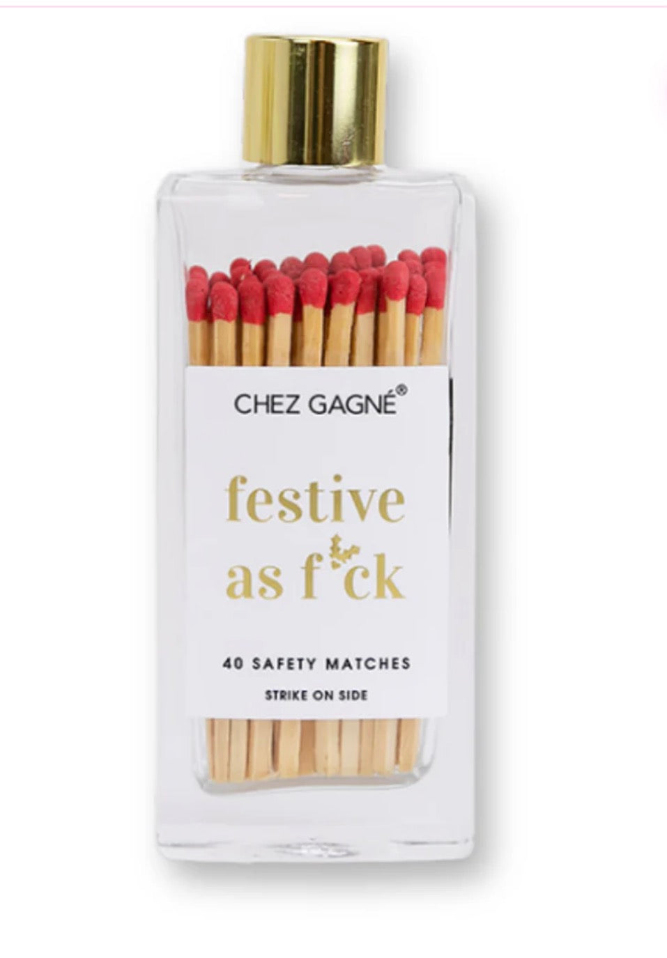 Festive As Fuck Holly- Red Safety Matches in Glass Bottle