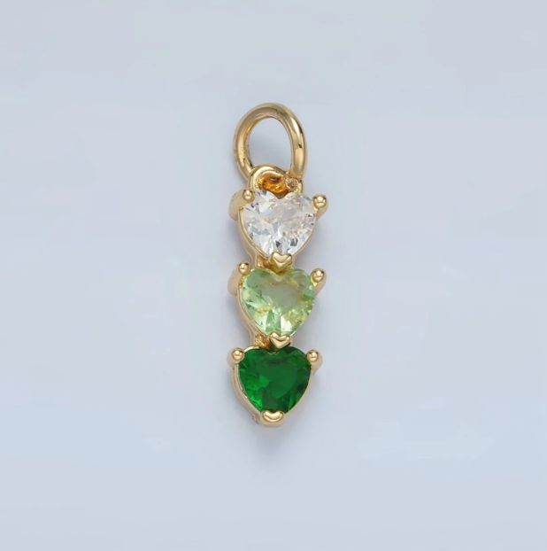 Triple Heart Stones Charm Gold