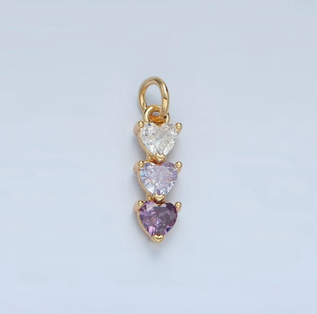 Triple Heart Stones Charm Gold