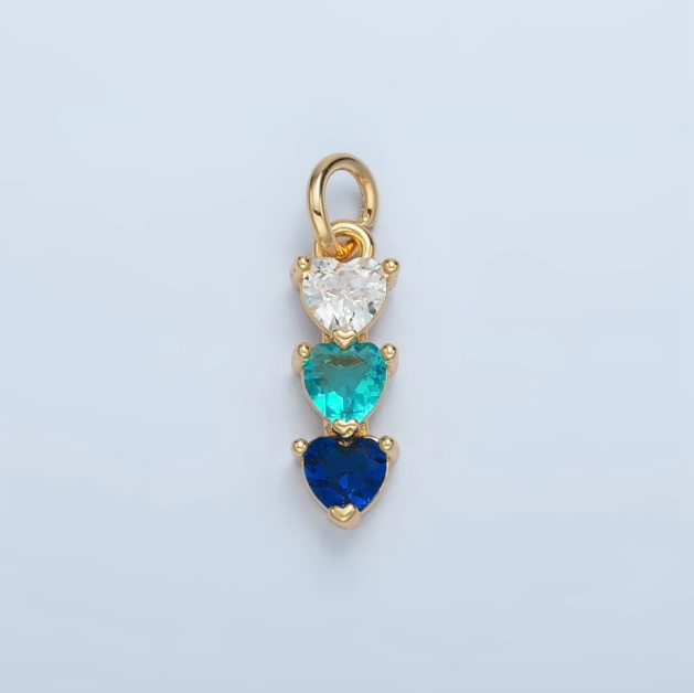 Triple Heart Stones Charm Gold