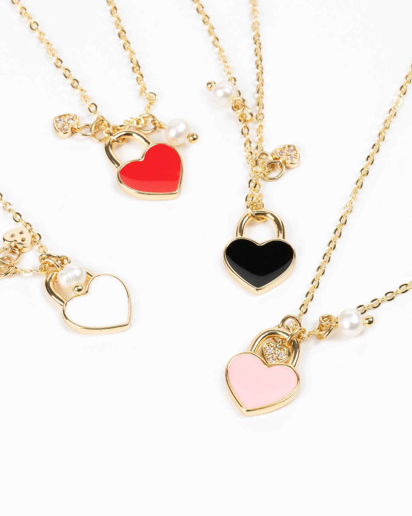 Color Heart Locket Mini Pearl Charm Necklace