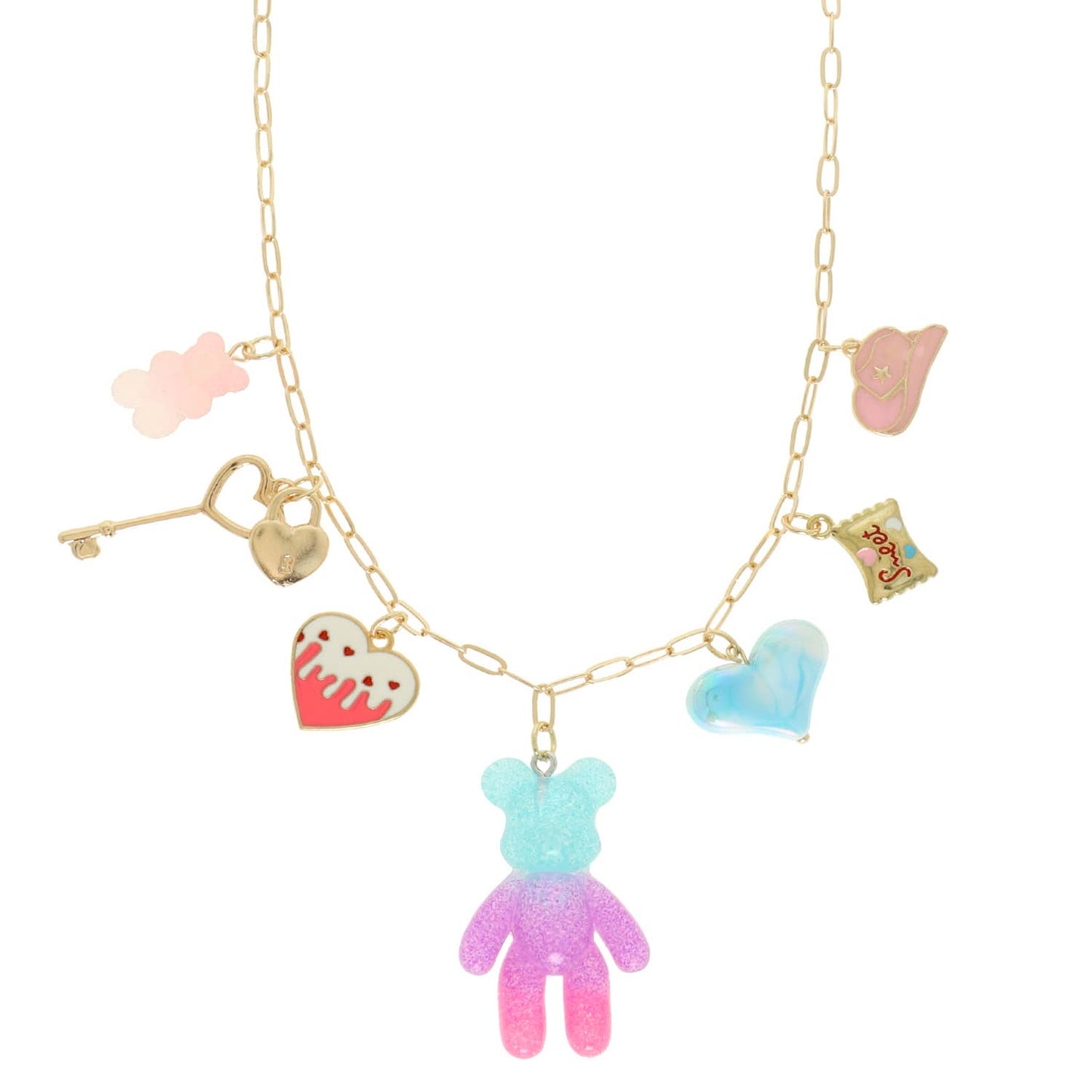 Candy Teddy Bear Theme Multi Charm Necklace