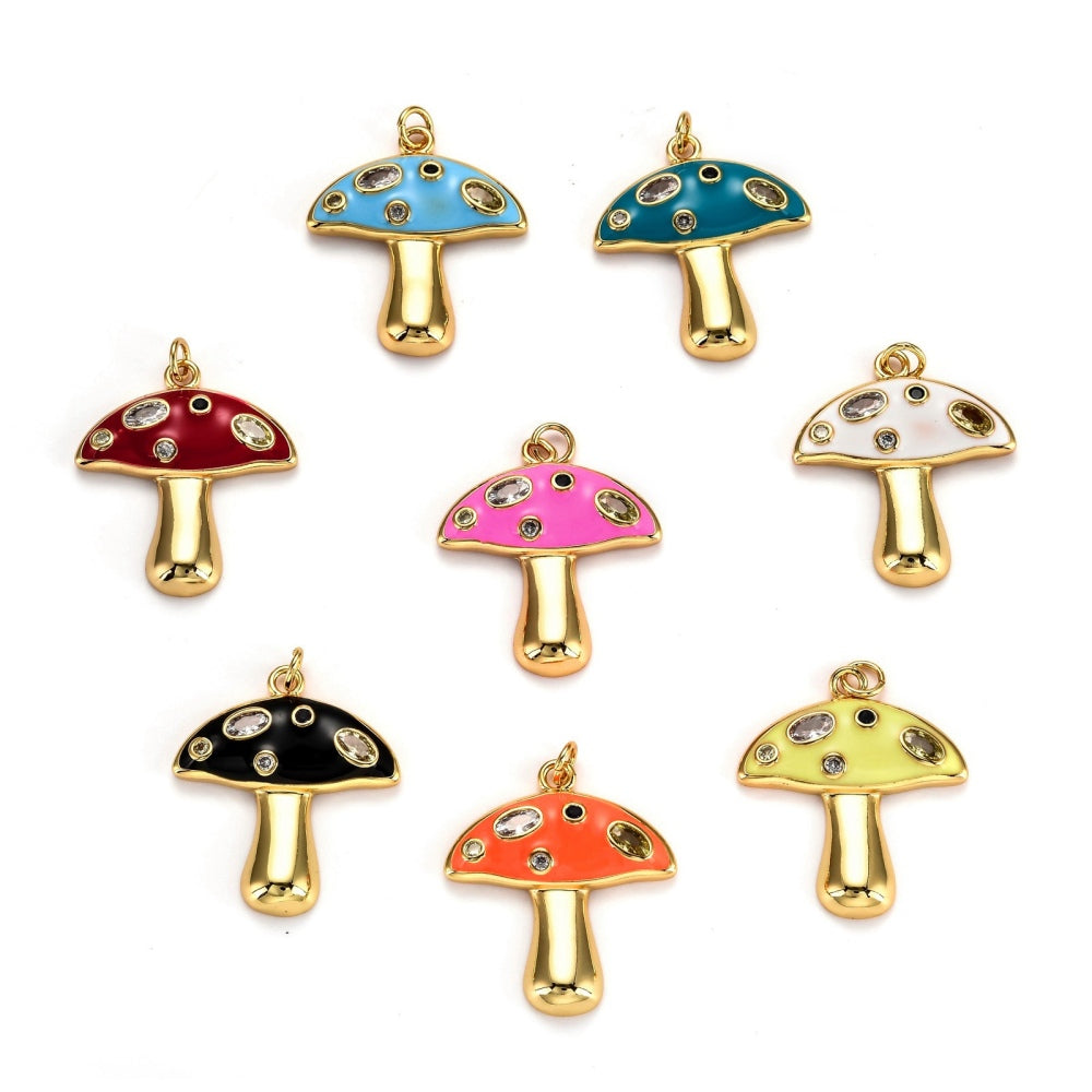 COLOR ENAMEL- Gold Colors Mushroom Charm
