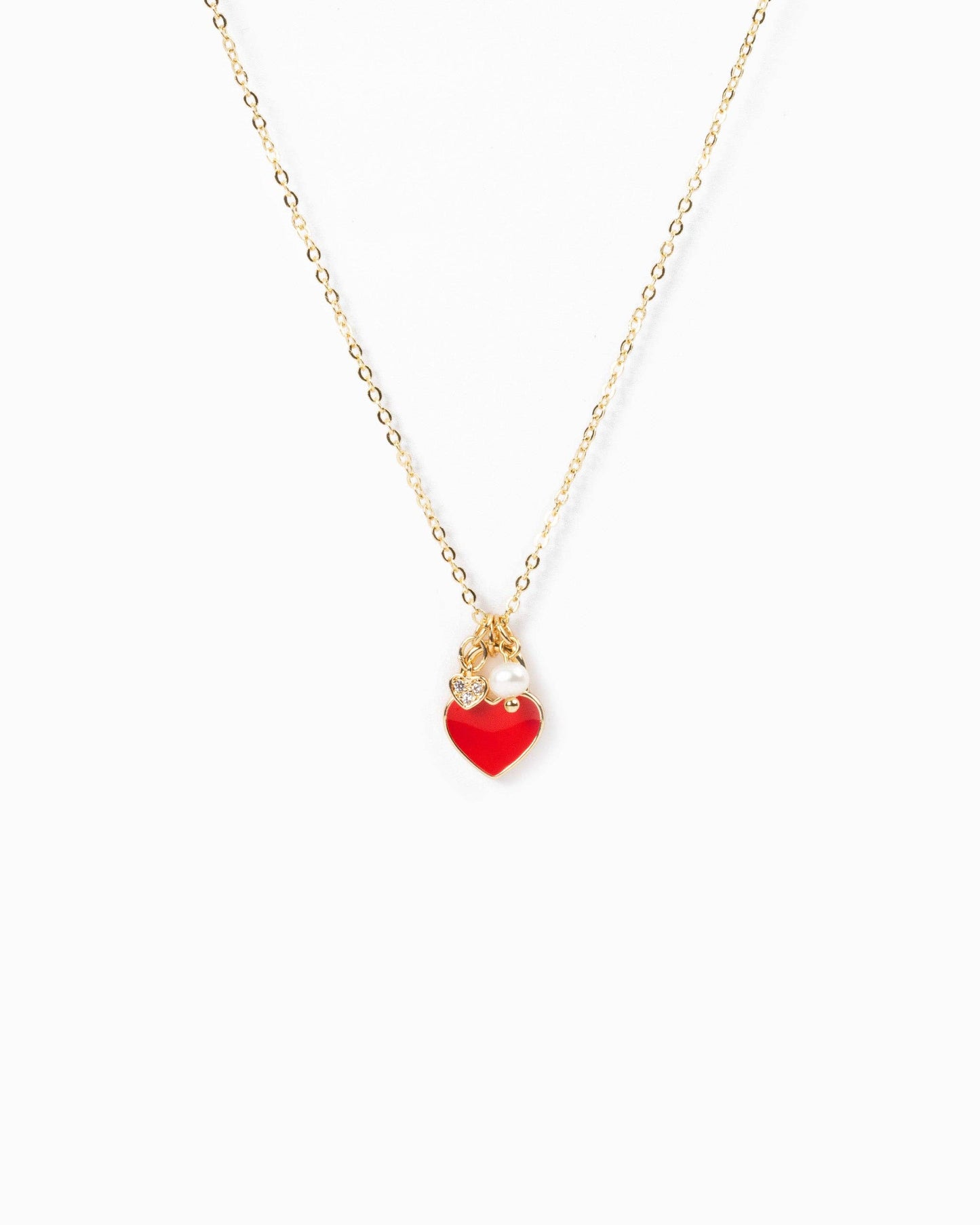 Color Heart Locket Mini Pearl Charm Necklace