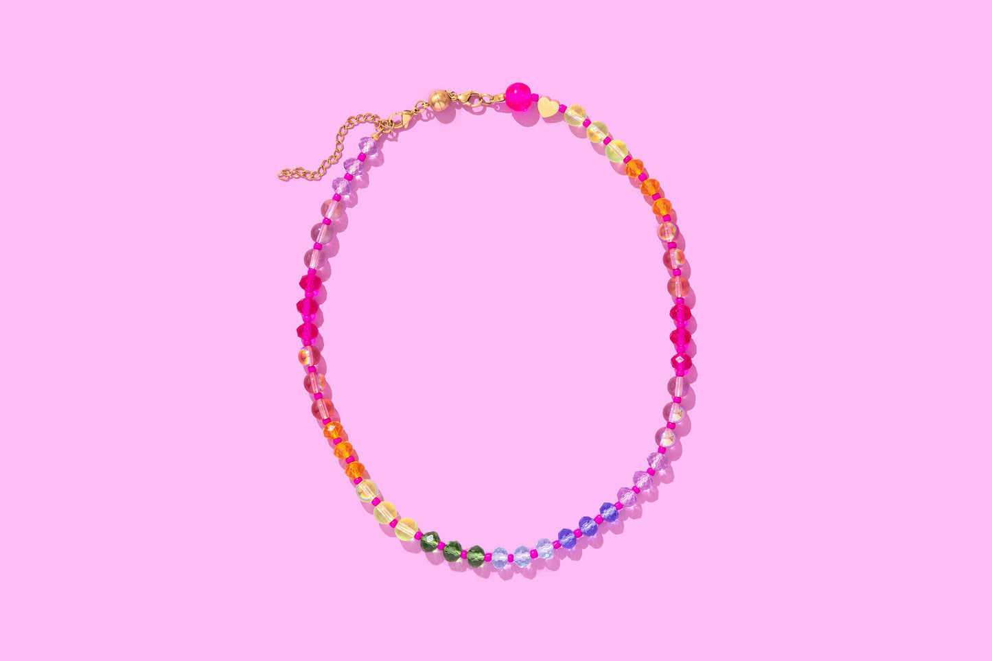 Beaded Necklace - Multi-Colored + Pink - Natalie