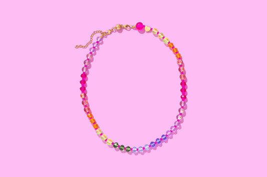 Beaded Necklace - Multi-Colored + Pink - Natalie