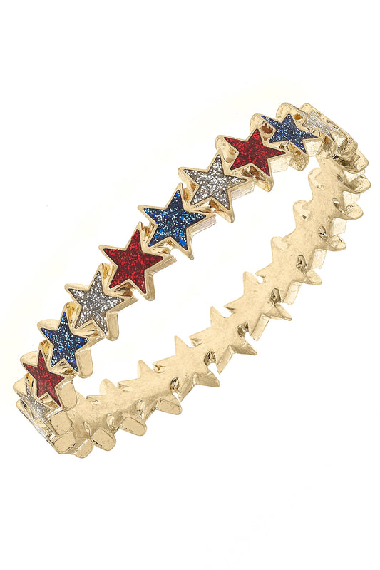 Star Spangled Glitter Hinge Bangle in Red, Silver, Blue