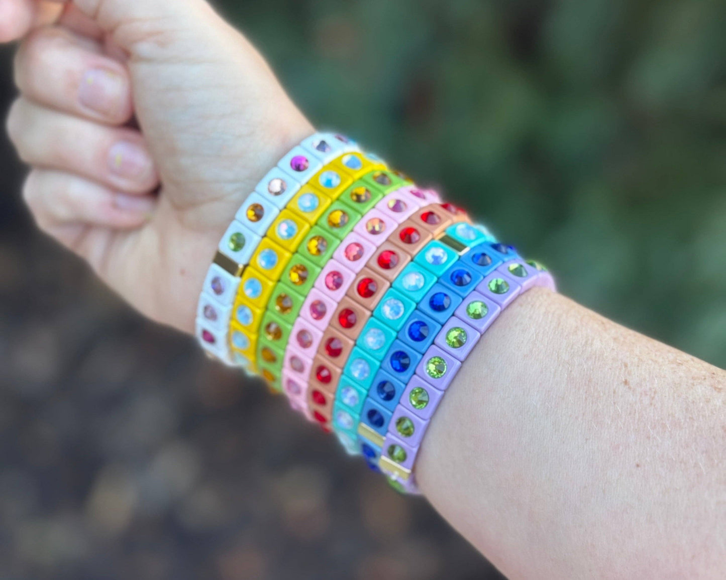 Maeve Enamel Stretch Bracelet with Circle Stones