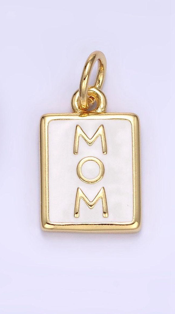 Gold and White Mom Pendant Charm