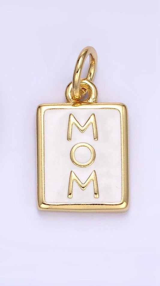 Gold and White Mom Pendant Charm