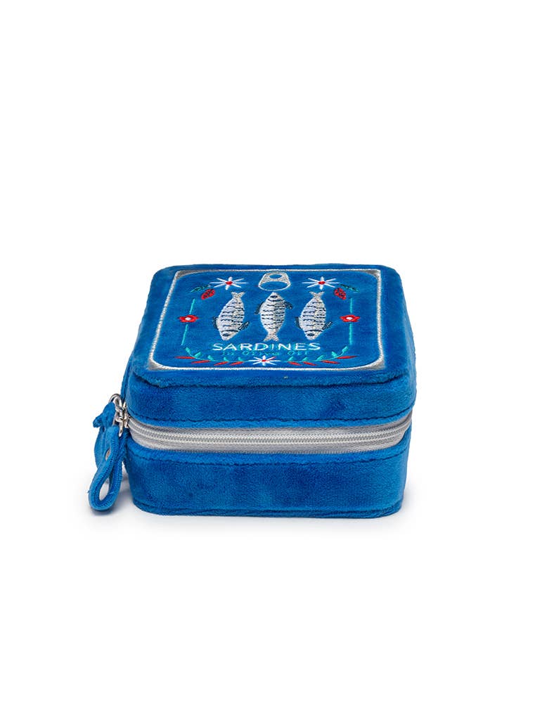 Sardine Can Blue Velvet Jewelry Zip Case / Organizer