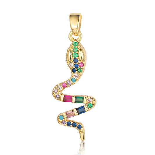 18K Gold Plated Colorful Crystal Snake Charm