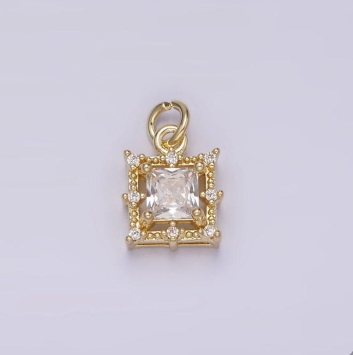 Gold Clear Square Baguette Charm