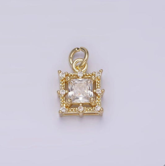 Gold Clear Square Baguette Charm