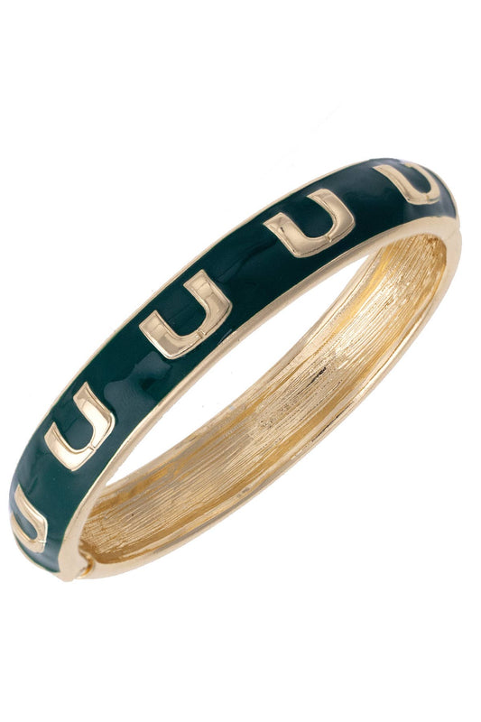 Miami Hurricanes Sculpted Enamel Logo Hinge Bangle in Green