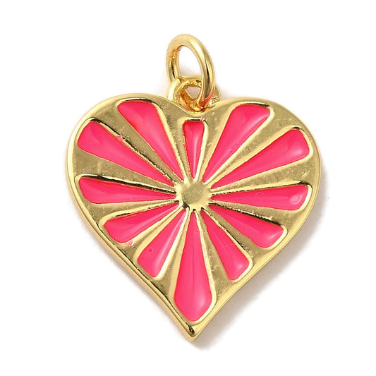 Pink Heart Burst Charm Gold Colors Charms