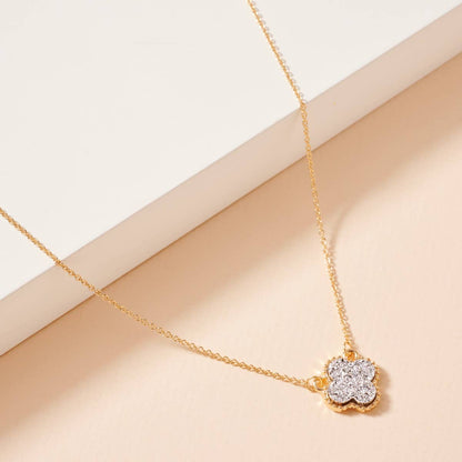 Flower Charm Druzy Stone Short Necklace