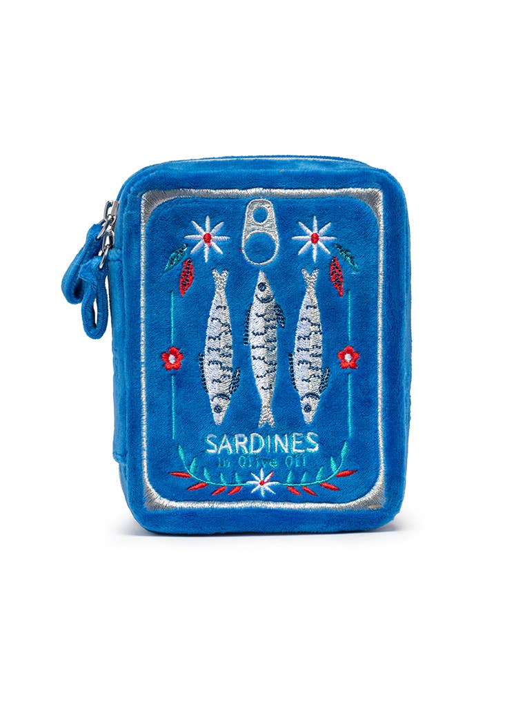 Sardine Can Blue Velvet Jewelry Zip Case / Organizer
