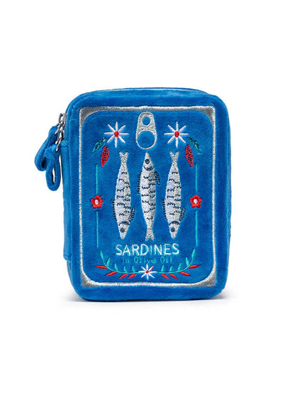 Sardine Can Blue Velvet Jewelry Zip Case / Organizer