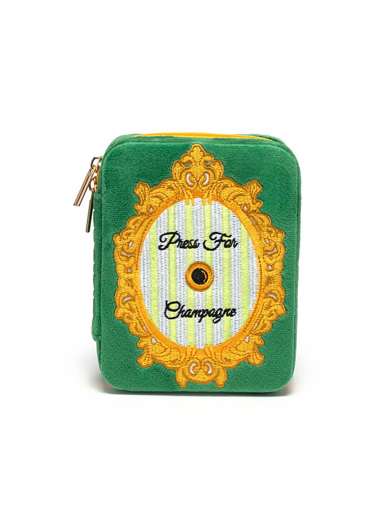 Velvet Jewelry Zip Case / Organizer - "Press for Champagne"