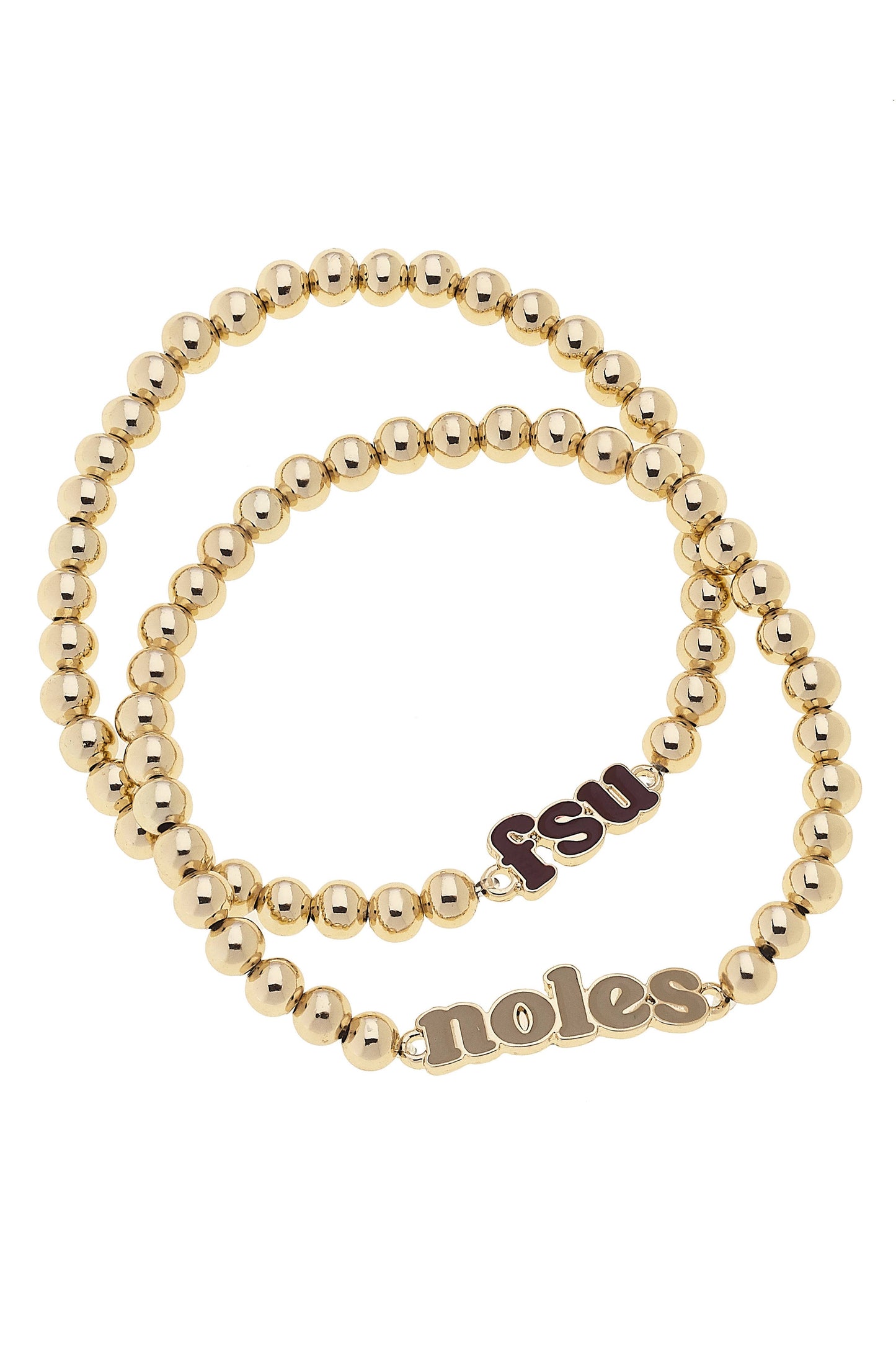 Florida State Seminoles Slogan Ball Bead Bracelet Set of 2 in Garnet/Shiny Gold
