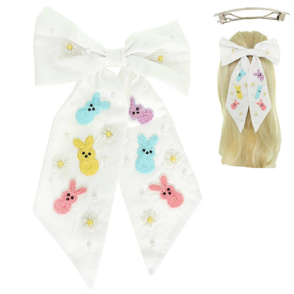 Easter Bunny Theme Bow Barrette Hair Clip