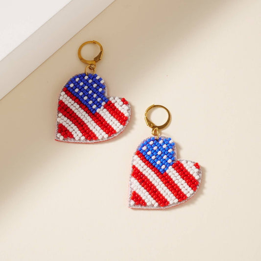 USA Heart Seed Beaded Earrings