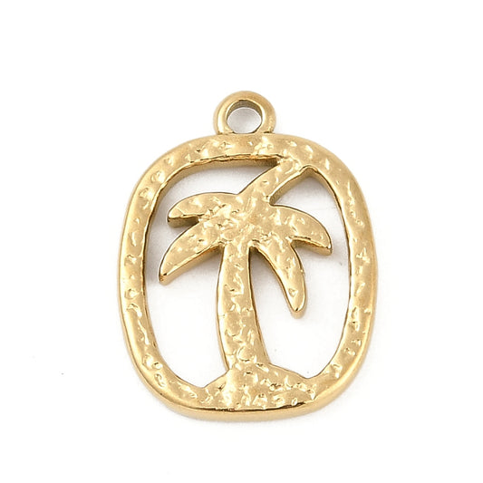 18K Gold Plated Palm Square Tree Charm