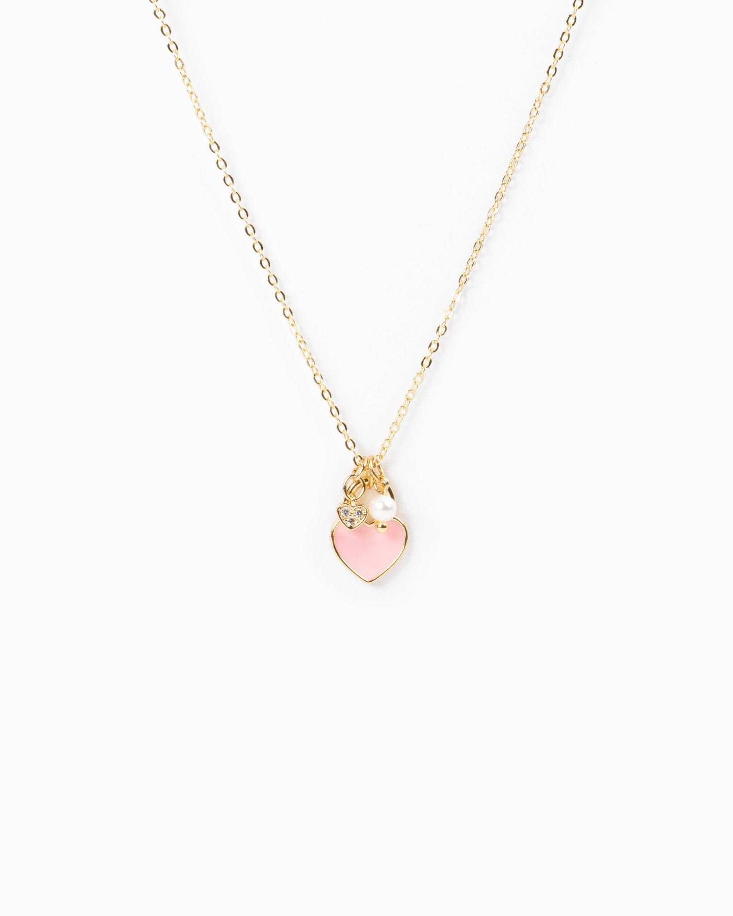 Color Heart Locket Mini Pearl Charm Necklace