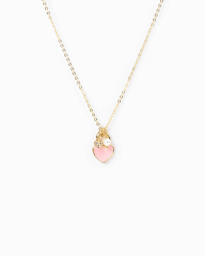 Color Heart Locket Mini Pearl Charm Necklace
