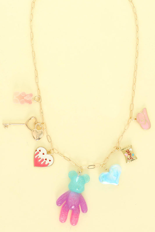 Candy Teddy Bear Theme Multi Charm Necklace
