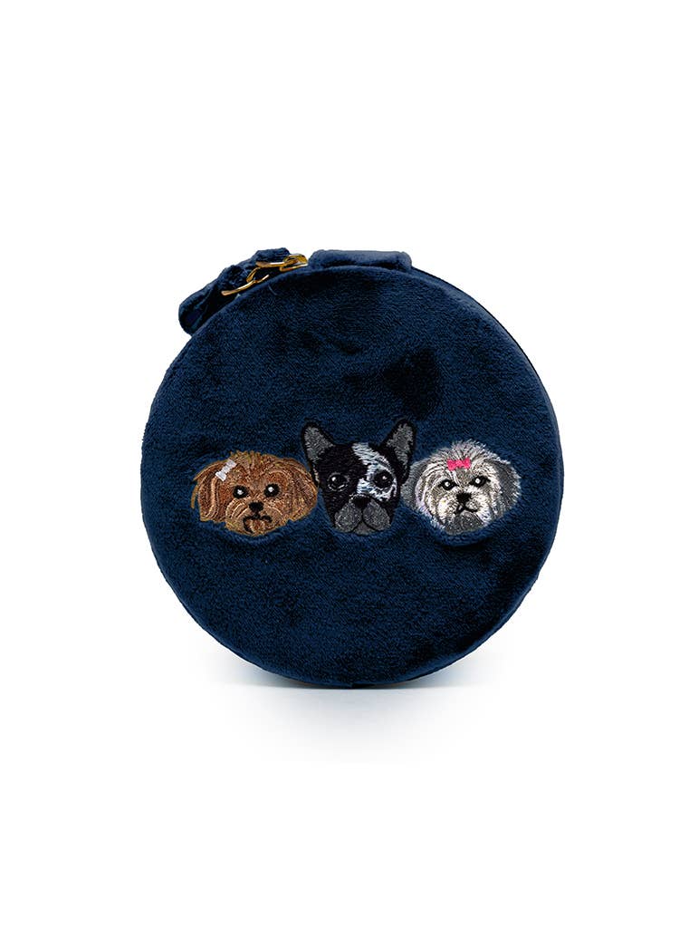 Puppy Pals Navy Velvet Jewelry Zip Case/Travel Organizer