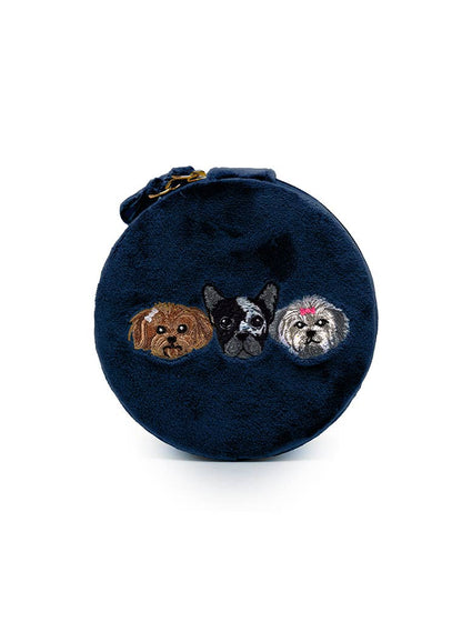 Puppy Pals Navy Velvet Jewelry Zip Case/Travel Organizer