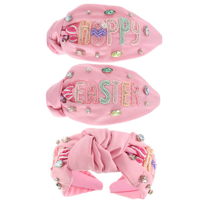 Floral Easter Bunny Beaded Top Knotted Headband