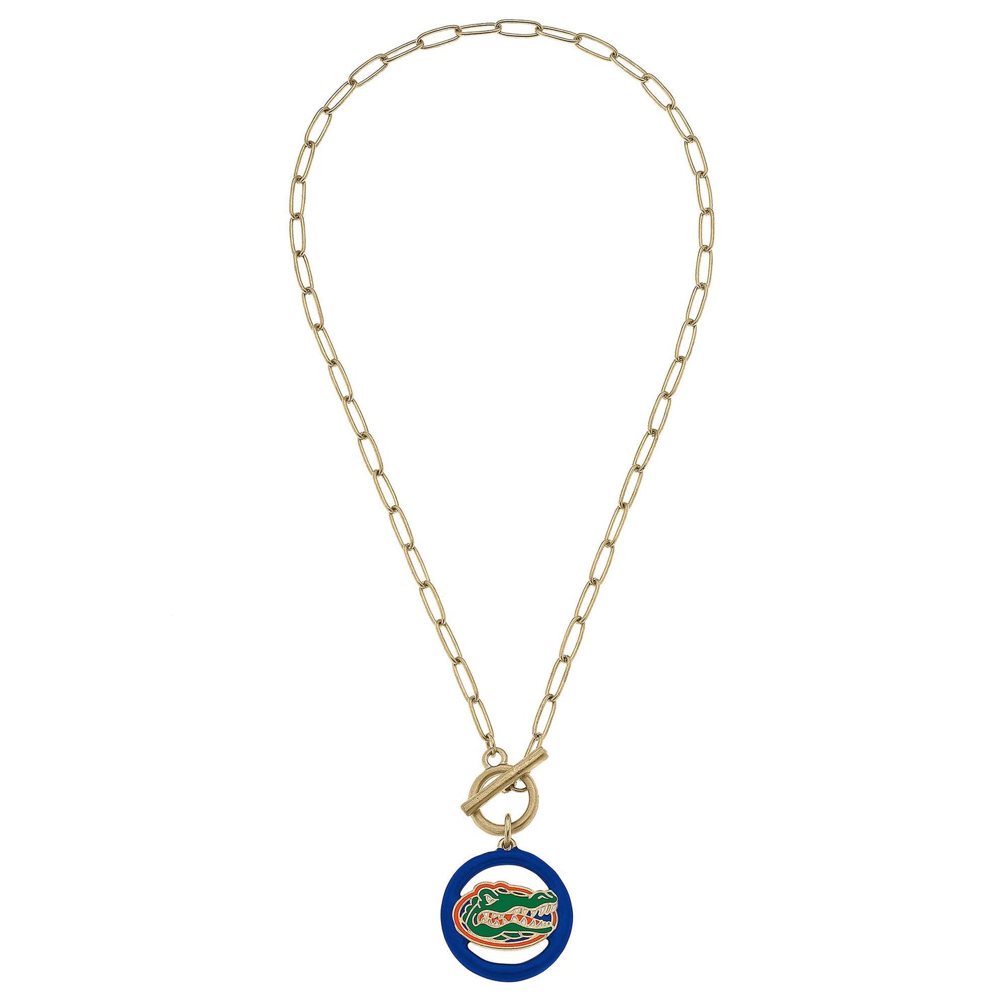 Orange & Blue Logo Enamel T-Bar Necklace
