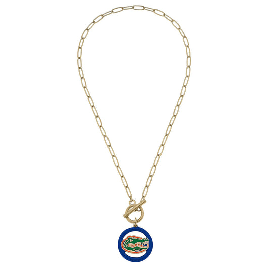 Orange & Blue Logo Enamel T-Bar Necklace