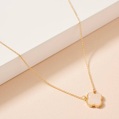 Flower Charm Druzy Stone Short Necklace