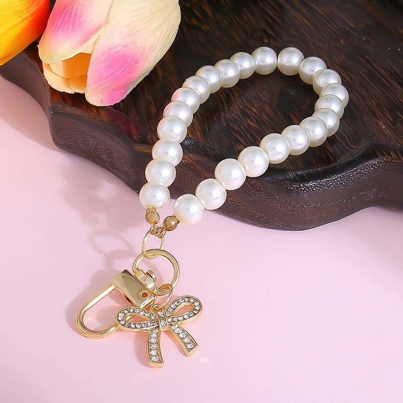 PEARL BOW HEART SEASHELL BAG KEYCHAINS