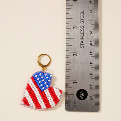 USA Heart Seed Beaded Earrings