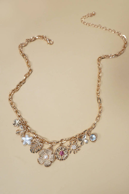 Necklace - Charm Bar - Flower Charm Necklace