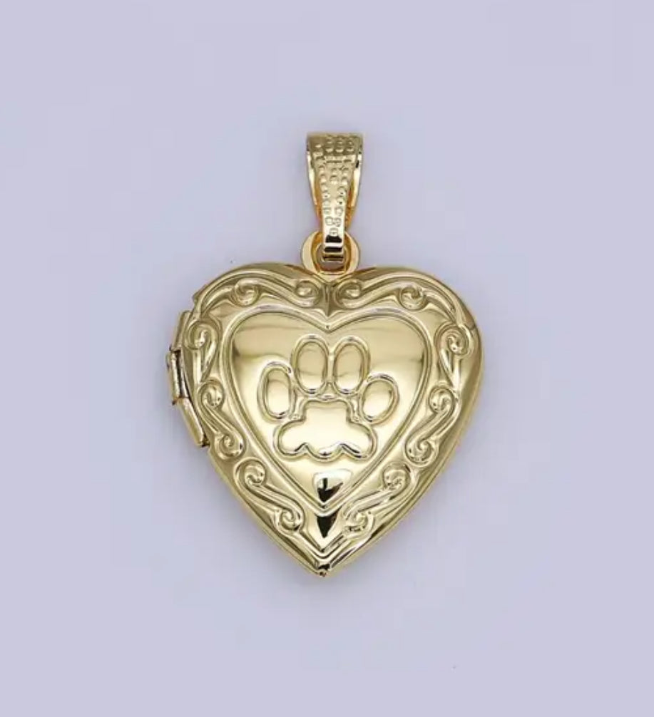 Gold Large Paw Print Locket Charm
