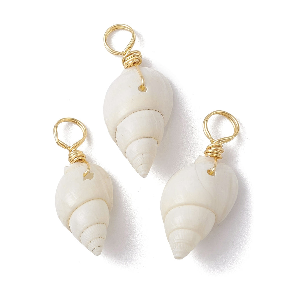 Natural Spiral Shell Pendant with 18K Gold Plated Wire